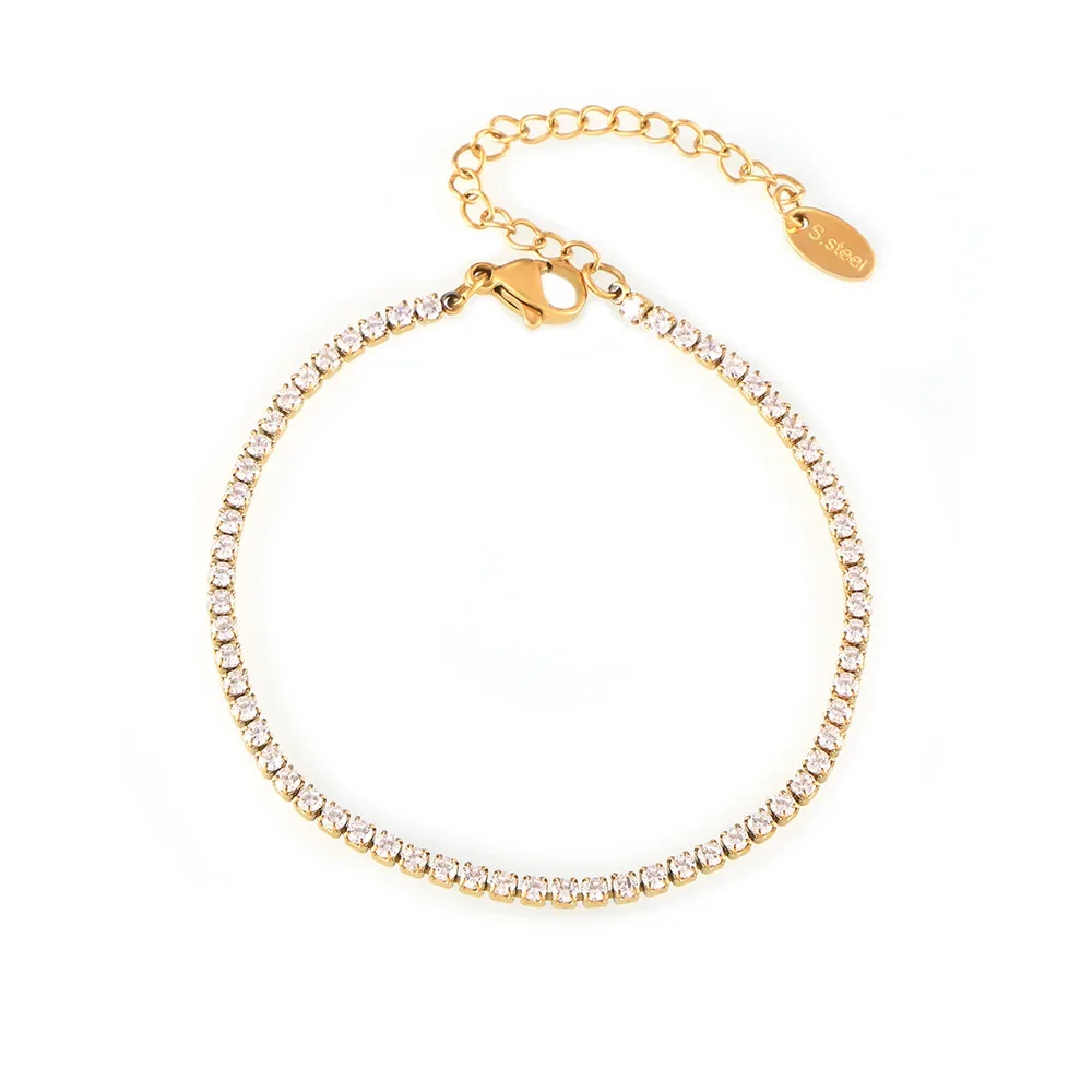 

Dainty Stainless Steel Flat Snake Chain Heart Shining zircon Bangle Bracelet 18K Gold Plated Accessories Jewelry Women Gifts