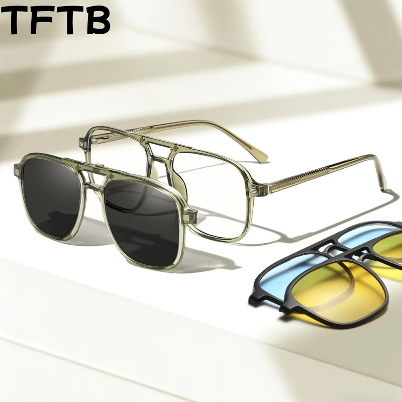 

TFTB New Man and Woman Pilot Polarized Magnetic Clip Eyeglasses Frame Fashion Trend Spring Leg Design UV Protection Glasses 6227