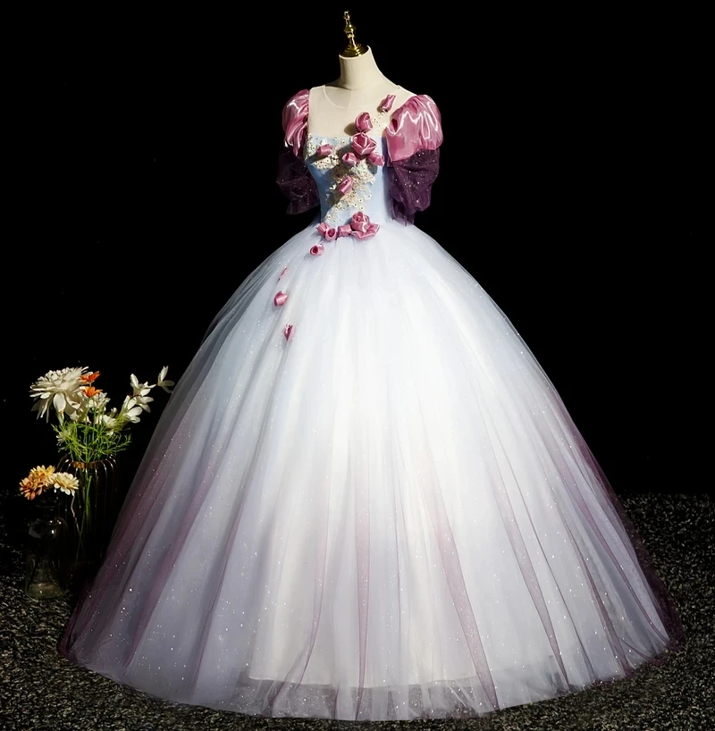 Custom 3D flores Vintage vestido de baile, Shinny Tulle doce Quinceanera vestidos para festa, 15 anos, plus size