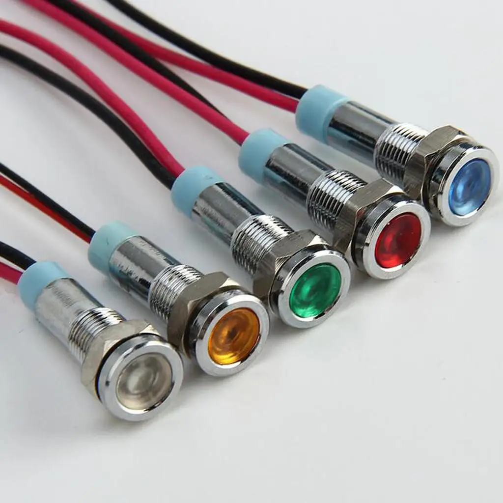 24V 6mm Signal Power Supply LED Metal Indicator Light Lamp with Wire