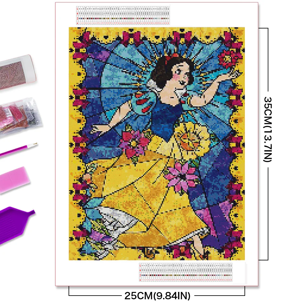 Disney Stained Glass Diamond Painting Princess Craft Kit Embroidery Cartoon Ariel DIY Hobby Mosaic Jasmine 30*40cm Handmade Gift