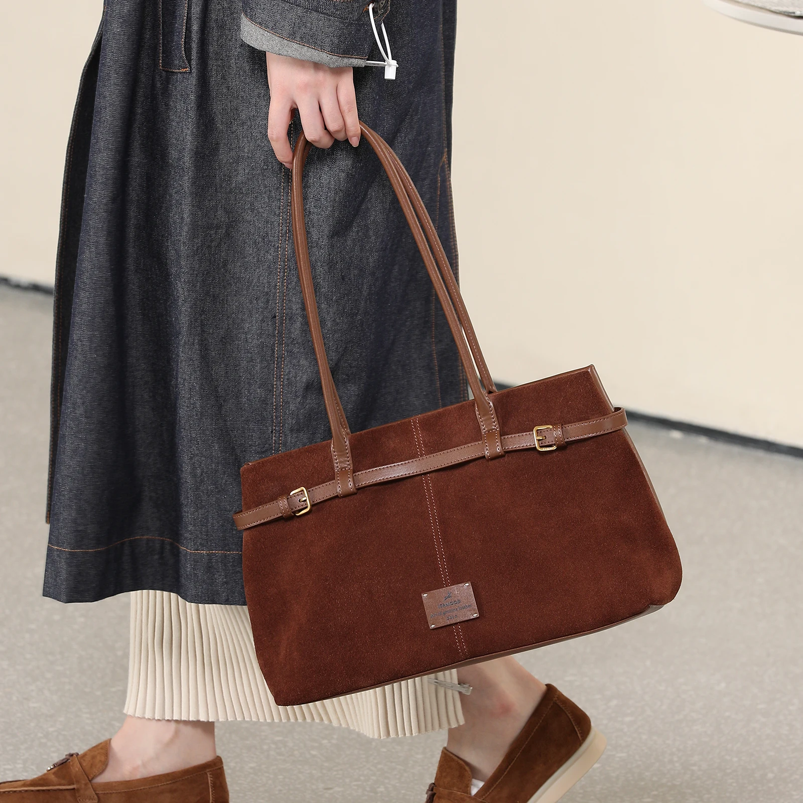 ITAMOOD Large Capacity Vintage Leather Briefcase Luxurious Original Design Tote Bag Maillard Brown Fashionable Handbag