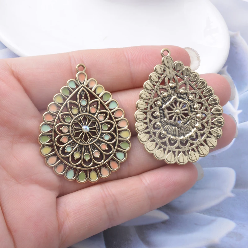 10 Stück/Set Böhmischer Stil Legierung Emaille Wassertropfen Anhänger Schmuckzubehör Ohrringe Strass Charms – Detail 4