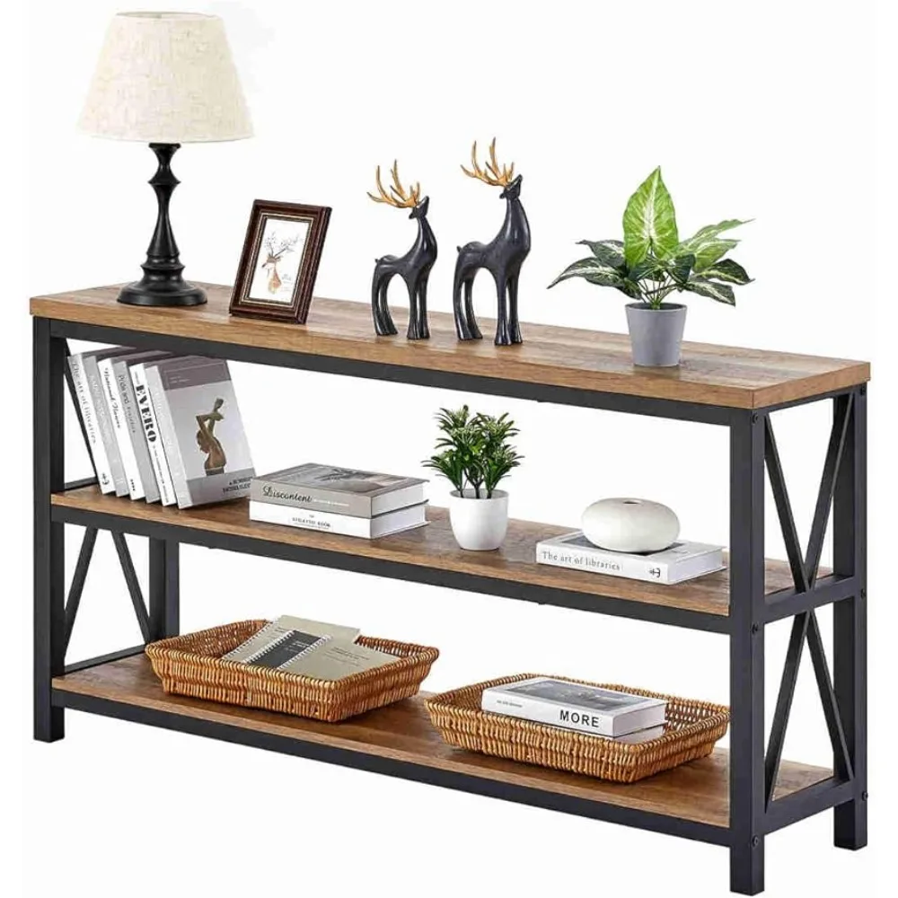 Console Table for Entryway, Wood Sofa Table, Rustic Hallway Tables with 3-Tier Shelves for Living Room 55 In