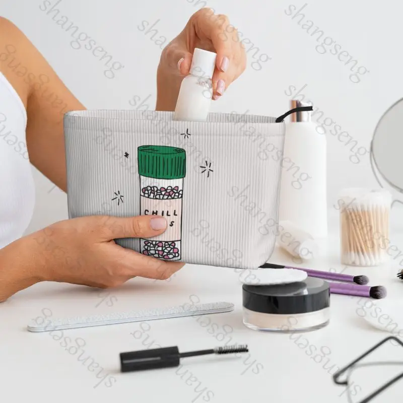 Cute pills Corduroy cosmetic bag toiletry storage bags ladies box luxury travel zipper storage bag