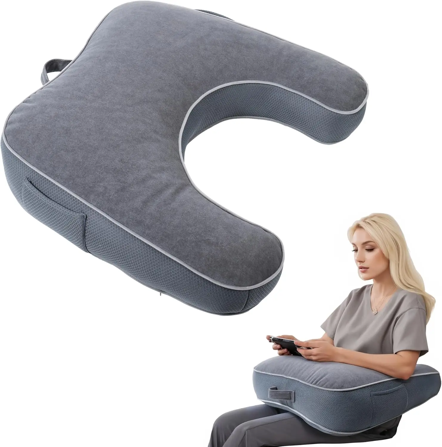 

Удобная игровая подушка для сна на коленях, поддержка для сна на боку для взрослых в кровати, на диване и на полу (серая)