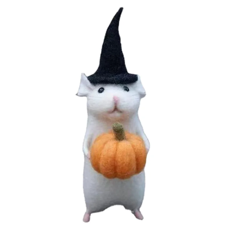 Halloween-Maus mit Kürbis-Filztieren, Nadelfilz-Weihnachtsmaus, handgefertigte Halloween-Dekorationen aus Wollfilz D