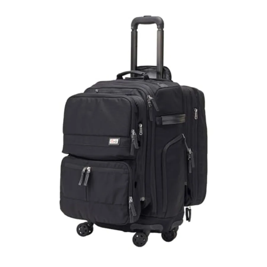 

Modular 4-wheel spinner carry-on for travel, polycarbonate, black, expandable with two zip-off bags for versatile packing