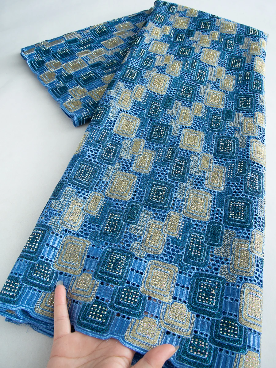 

Swiss Voile Lace Fabric Nigerian Cotton Lace 2025 High Quality African Cotton Lace Fabric with Stones for Women Wedding 2.5yards