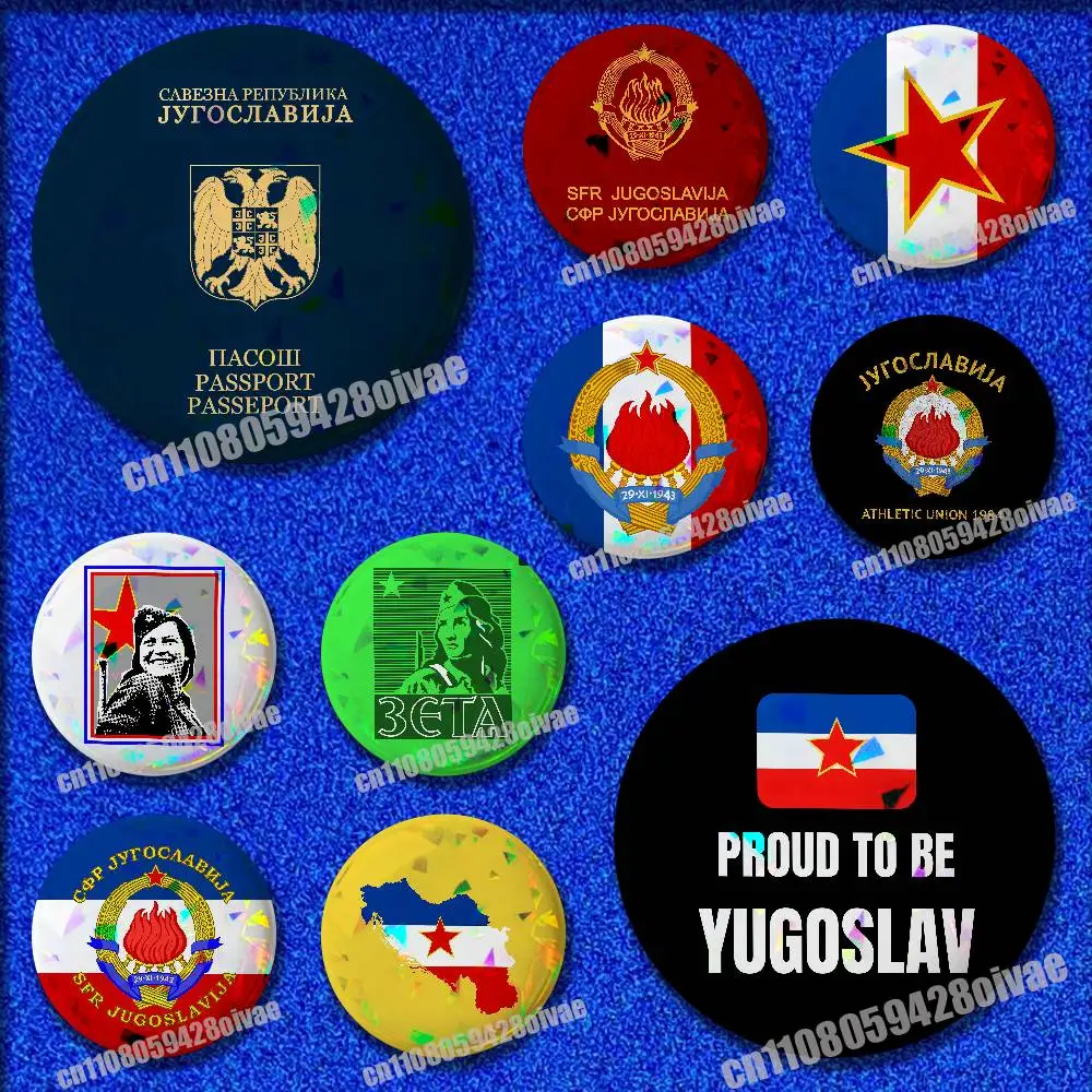 For Yugoslav Yugoslavia Passport Flag Pins Insignia Badge Pin Cover Emblem Round Ornament 75mm Cosplay Brooch Button