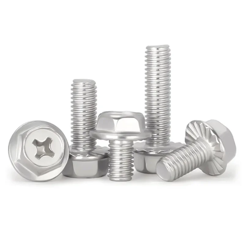 10/50pcs 304 Stainless Steel Screws with Pan Washers Set Hexagon Socket Countersunk Head Screw Cross Flange Screws Kit Tools