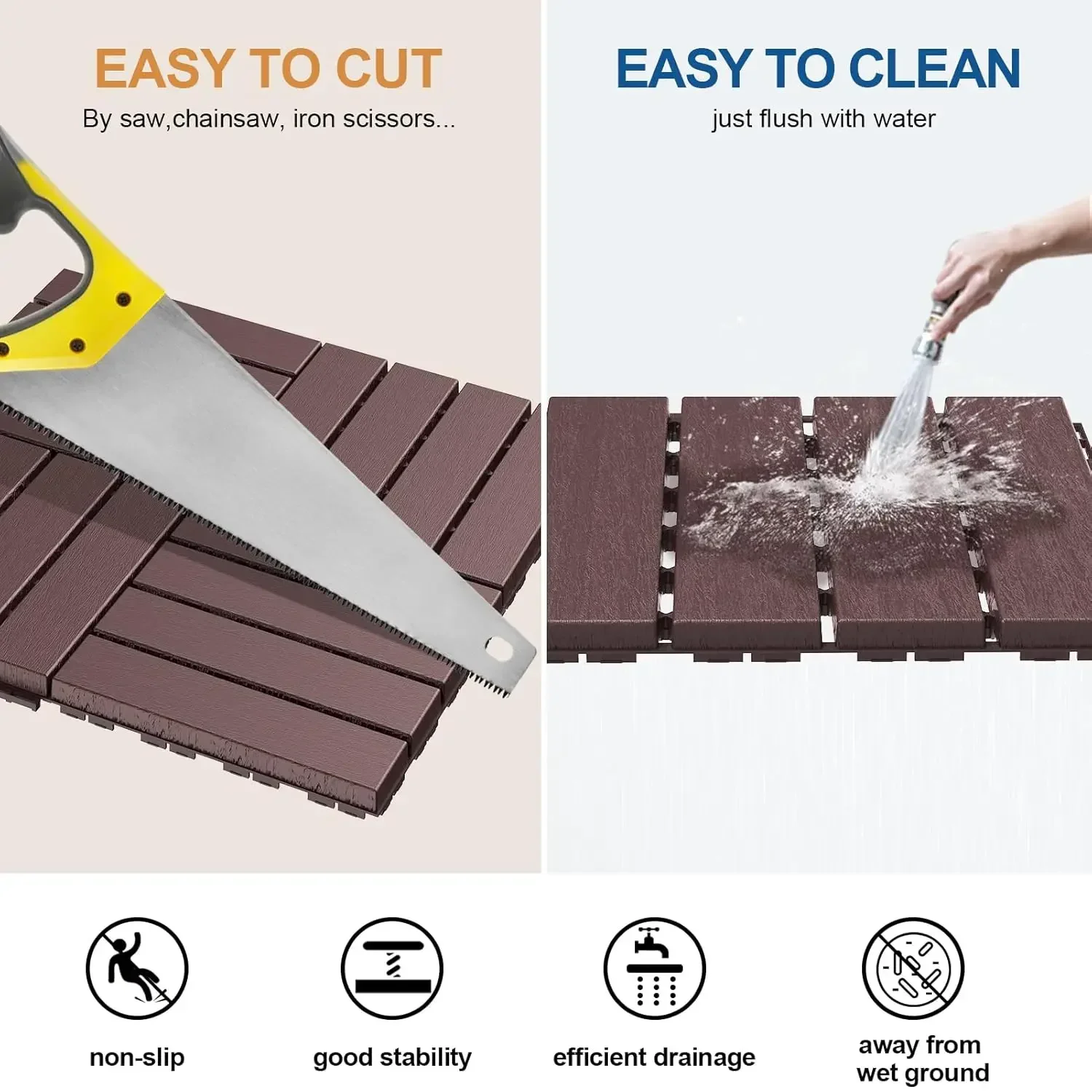 

[XMSJ]Plastic Interlocking Deck Tiles, 36 Pack Balcony Flooring, 12"x12" Waterproof Outdoor Flooring All Weather Use