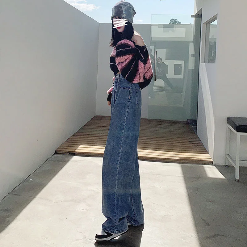 Celana Jeans Vintage wanita, Jeans pinggang tinggi Streetwear Denim Y2k gaya Korea untuk perempuan 2023