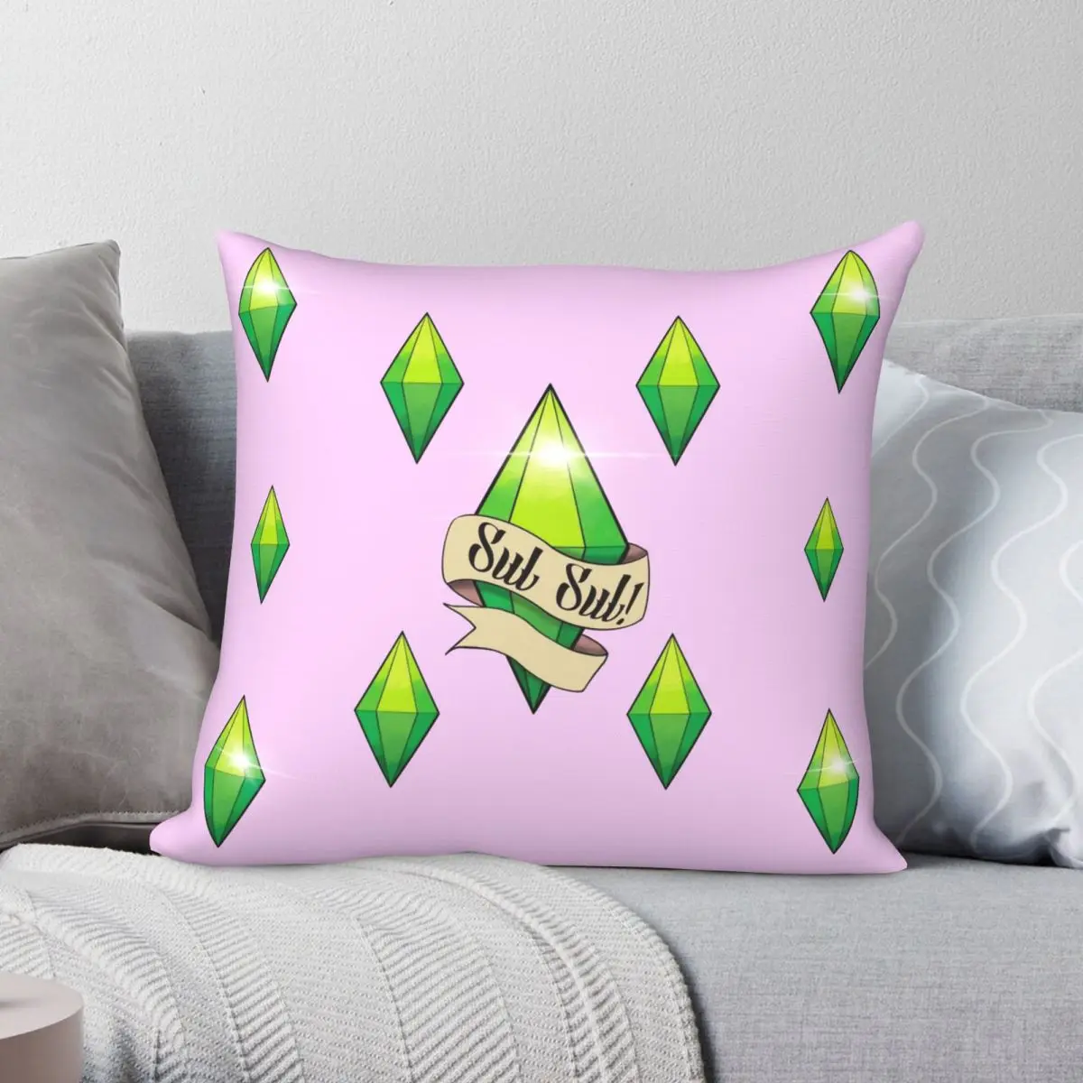 Sul Sul Sims 4 Plumbob Pillowcase Polyester Linen Velvet Creative Zip Decor Throw Pillow Case Home Cushion Case 45x45