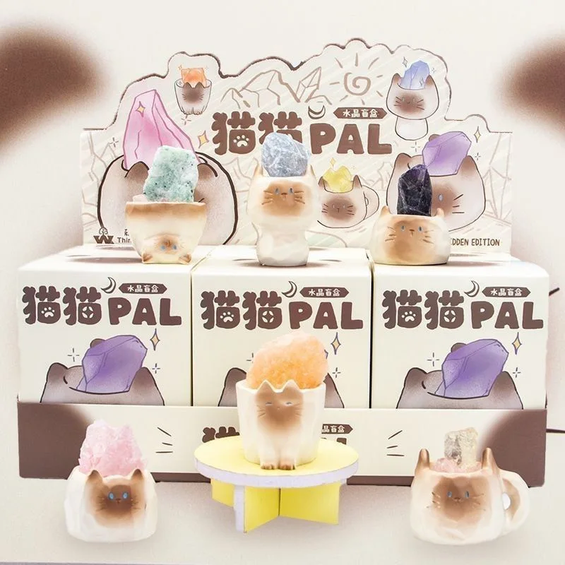 PAL Cat Crystal Blind Box Mini Original Stone Cartoon Cute Figure Office Desktop Car Decor Good Luck Gift For Cat Lovers Toys