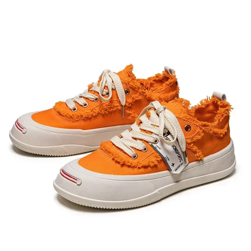 Orange Canvas Shoes Men Casual Platform Shoes Designer Mens Canvas Sneakers Street Vulcanized Shoes Men Zapatillas Hombre Male