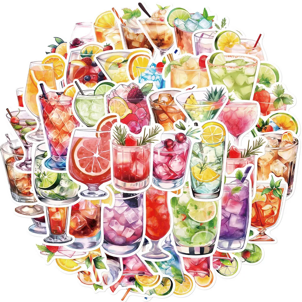 50PCS Aquarell Version Cocktail Gläser Wasserdichte Graffiti Aufkleber für Helm Hand Konto Aufkleber BulingBulingStickers Shop
