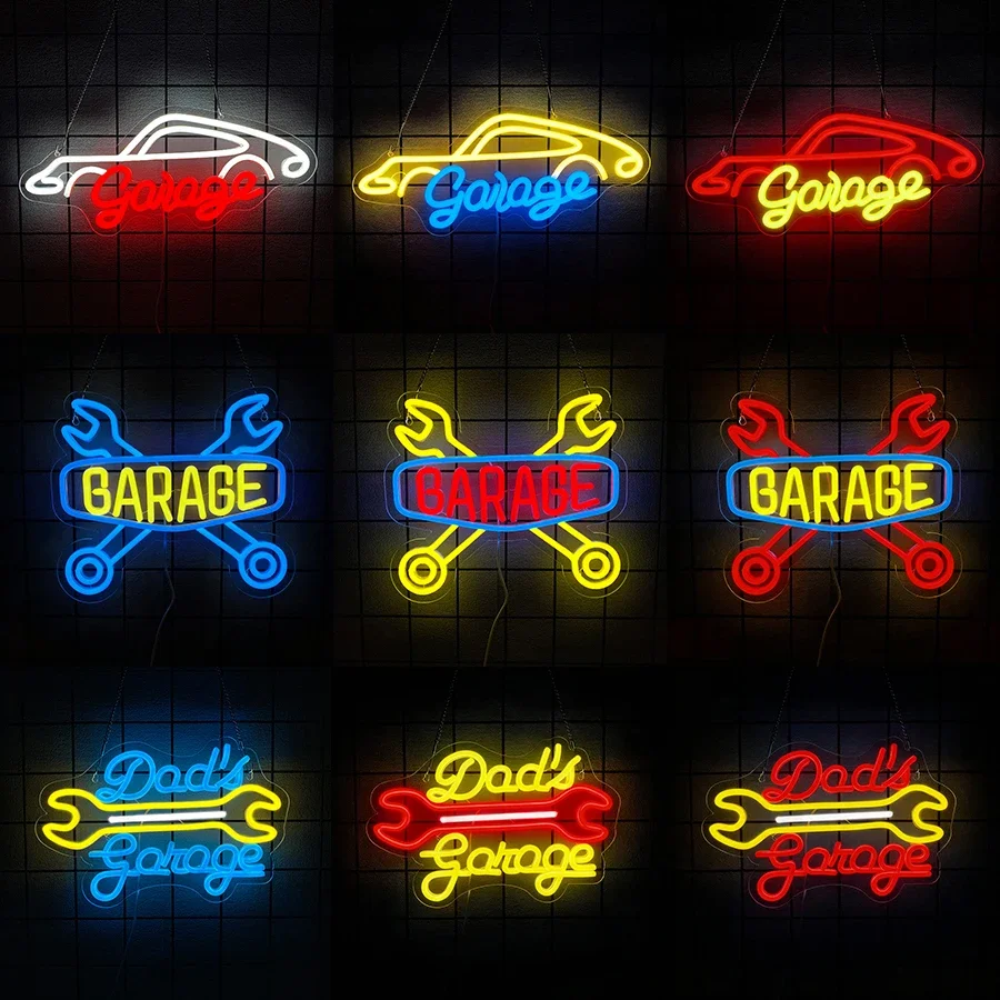Garagen-Neonschild für Wanddekoration, LED-Licht für Papa's Garage, Autoschilder für Autowerkstatt, Männerhöhle, Werkstatt, Weihnachtsgeschenk