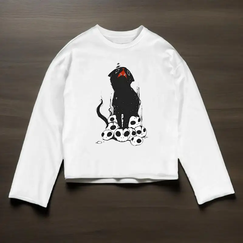 

Punk Creative Comic Pattern Printing Women Tee Streetwear Aesthetics Long Sleeve Versatile T-shirt 2000s Y2K Gothic Harajuku Top