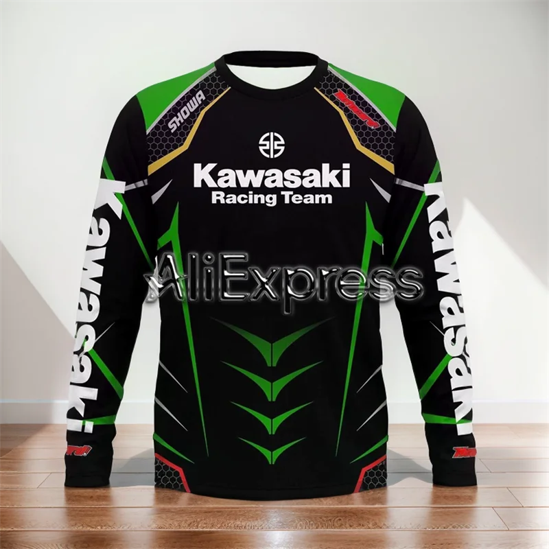 Kawasaki Motorcycle Racing Team Men T-shirt Long Sleeve Spring Autumn Women Tee Shirts 2024 New Sports Children Clothes Tops