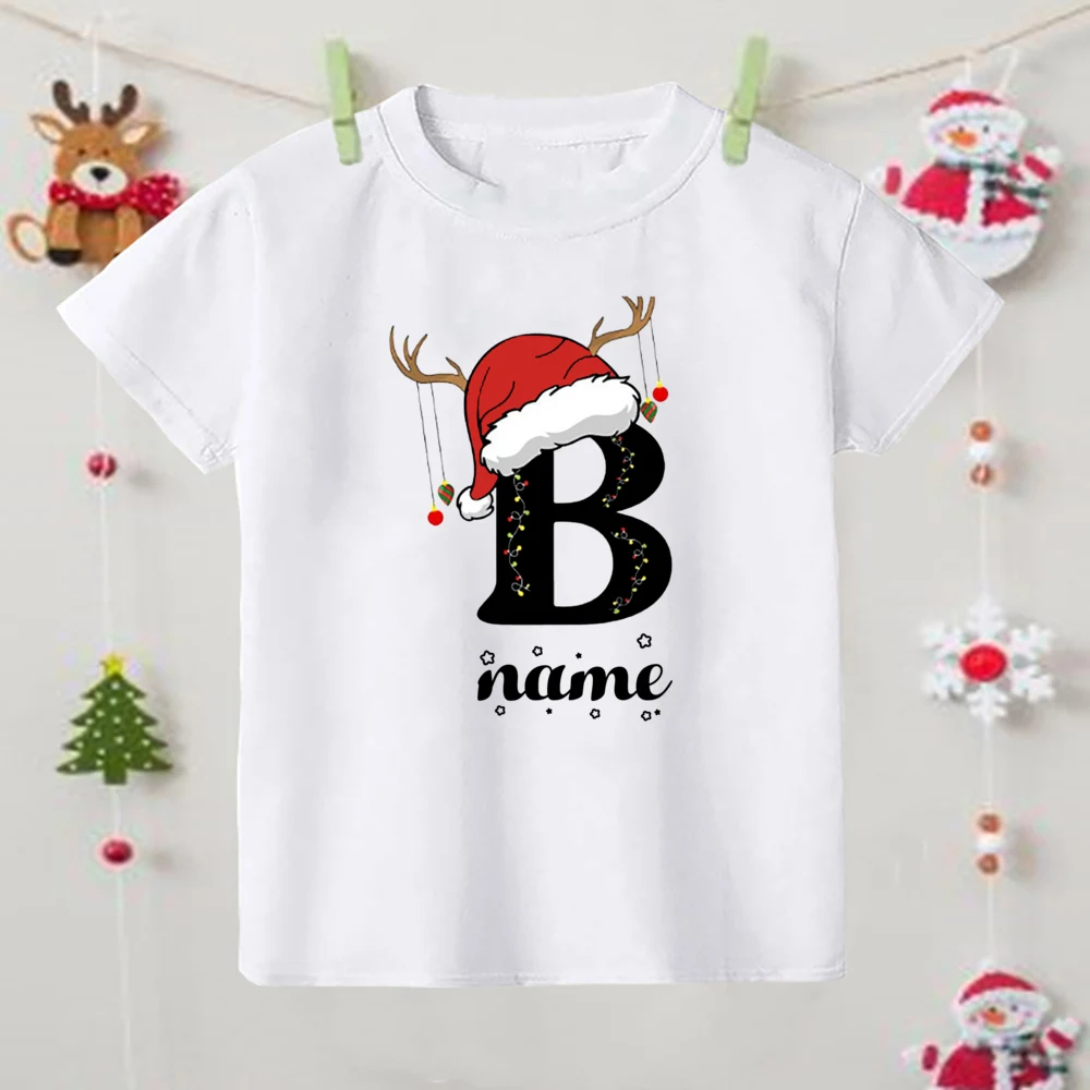 Camicie natalizie personalizzate iniziali personalizzate con nome bambino manica corta vestiti t-shirt ragazzi ragazze natale Party Outfit bambini