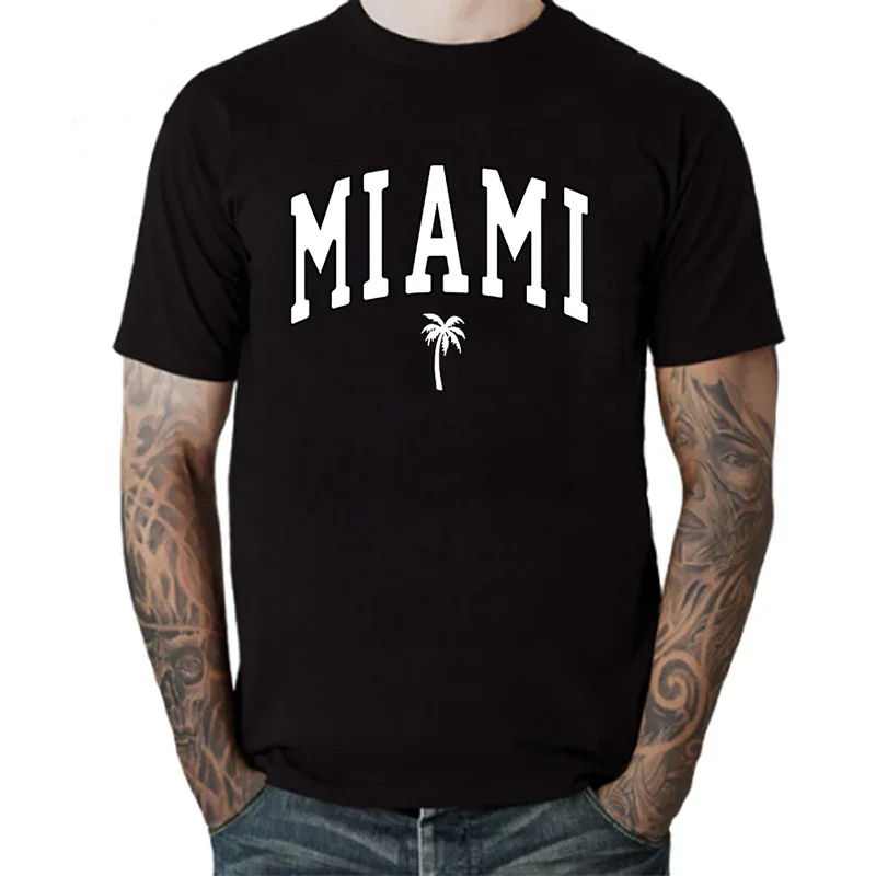 Miami Beach Printing Male T Shirt Fashion Miami Seaside Print T-shirt Summer Cotton Tops Hip Hop Men Tee Clothes Streetwear Tee