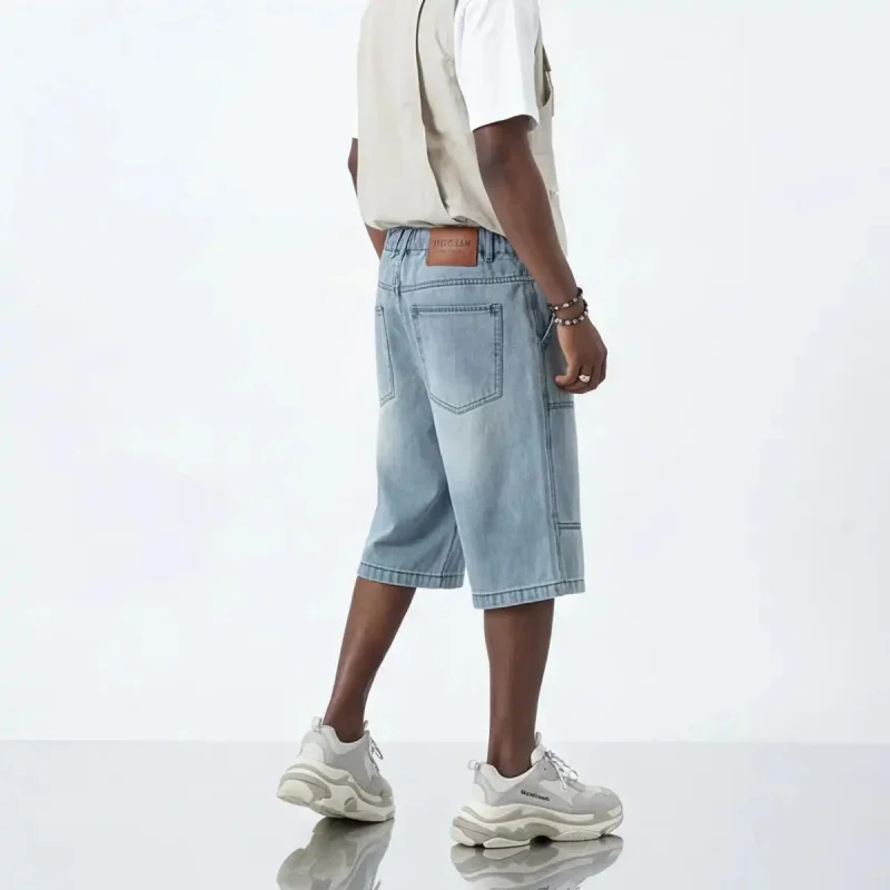 2026 Summer Denim Shorts Men's Fashion Streetwear Lightweight Thin Outerwear Japanese Style Loose Knee-Length Casual Trendy Pant