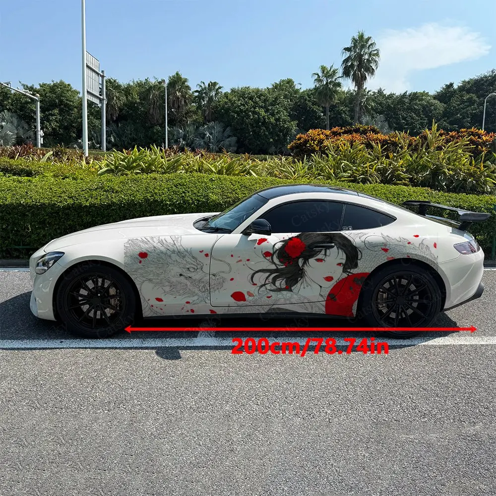 2pcs Beauty Red Flower Clusters Car Side Wraps, Self-Adhesive PVC Waterproof & Scratch-Resistant Stickers, Car Accessory Gift