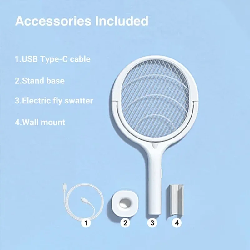 5 In 1 Snel Opladen Racket Kill Fly Bug Veiligheid Geïsoleerde Batterij Aangedreven Lamp Abs Verstelbare Elektrische Muggenmepper