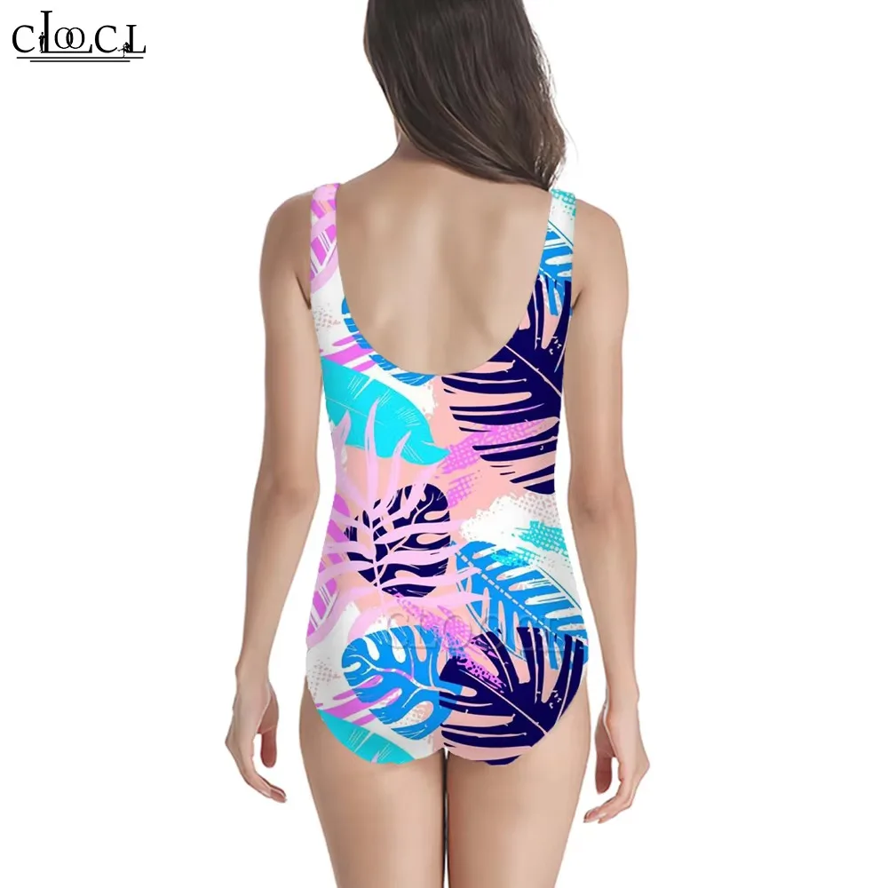 CLOOCL One Piece Swimsuit Monstera Deliciosa Printed Sleeveless Backless Soft Slim Beach Swimming Party Summer Bathing Wear