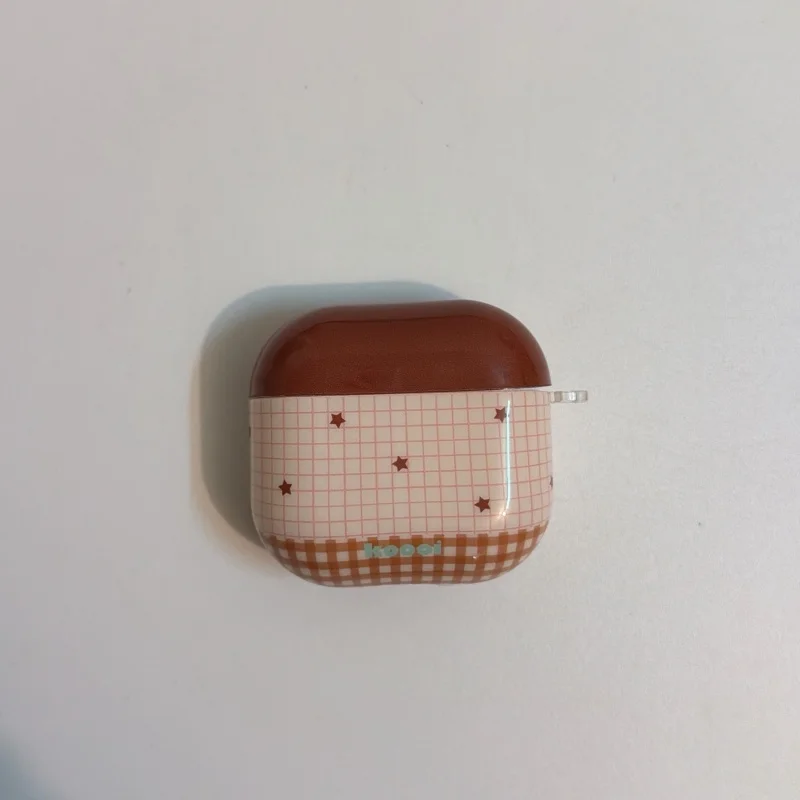 IMD Brown-Pink Plaid Stars Anti-fall Earphone case for Airpods 1, 2, 3, 4, Pro, Pro2, Pro3,