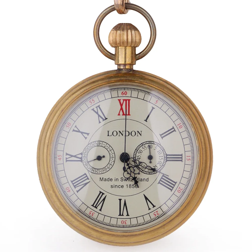 Antiek Londense 1856's 5 Hand Kleine Wijzerplaat Mechanisch Zakhorloge Romeins Nummer Open Gezicht Fob Horloge Cadeau Klok