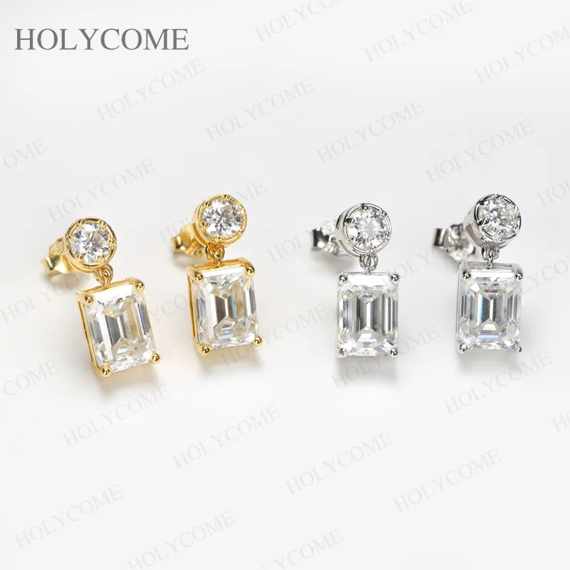 Серьги с муассанитом круглой изумрудной огранки 2.2ct/4.6ct, цвет D, серебро 925 пробы, уникальная комбинированная огранка, изысканные ювелирные украшения, подарок для жены/неё