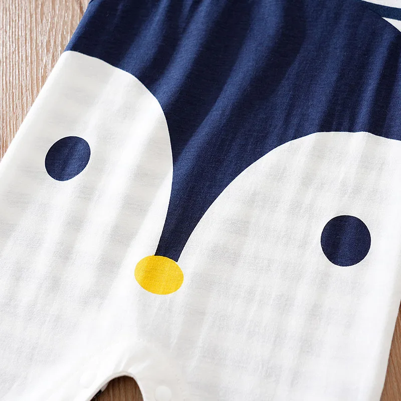 Summer Newborn Boys And Girls Cute Cartoon Penguin Full Print Comfortable Cotton Short Sleeve Jumpsuit