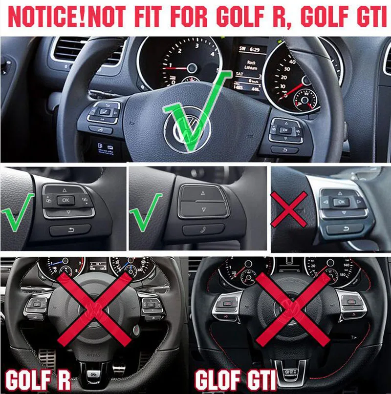 Steering Wheel Chrome Cover Trim Insert For VW Golf 6 Mk6 Passat B7 CC EOS Tiguan Jetta Touran Sharan Caddy Badge Bezel Sticker