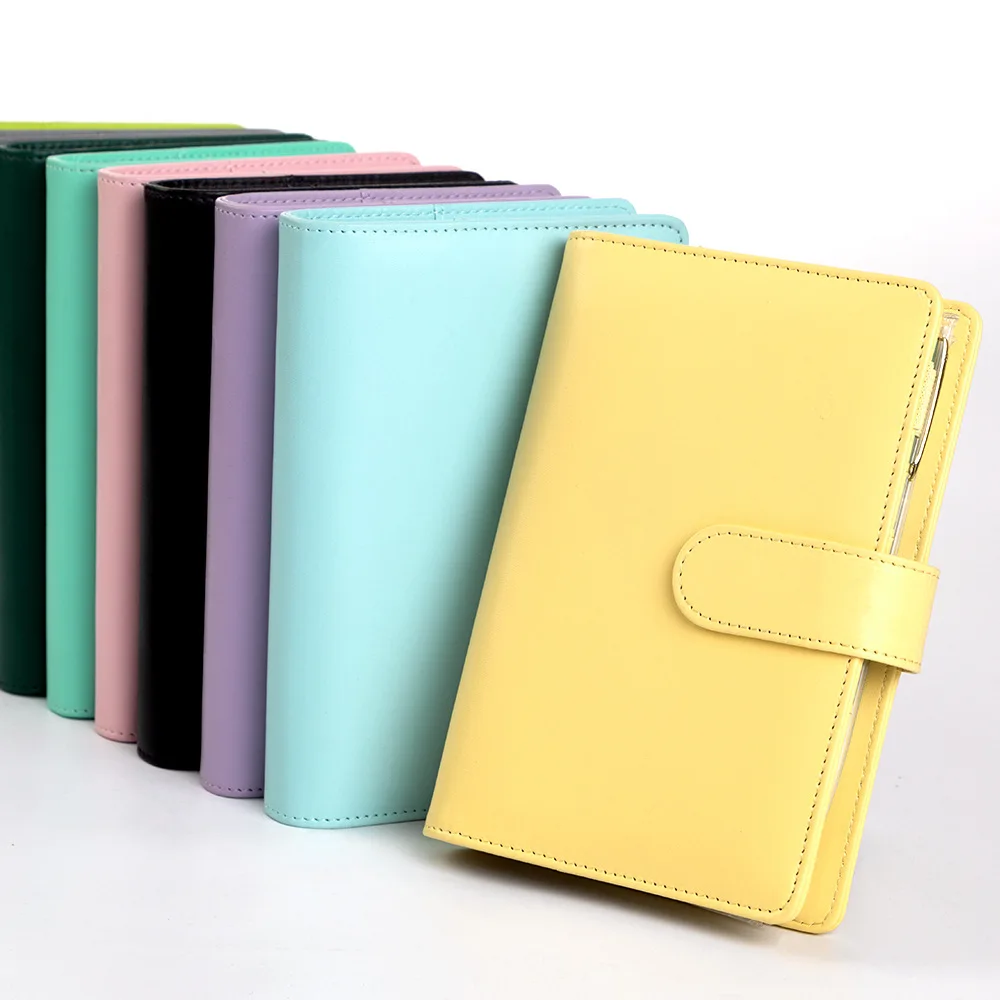 One Faux Leather A6 Budget Loose-Leaf Binder With Zipper Envelopes - Cash Budgeting & Financial Storage Notebook