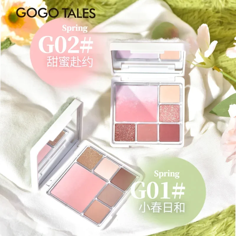 GOGOtales Velvet Soft Mist Paleta de sombras de ojos con rubor de 6 colores Sombra de ojos de té de la leche mate