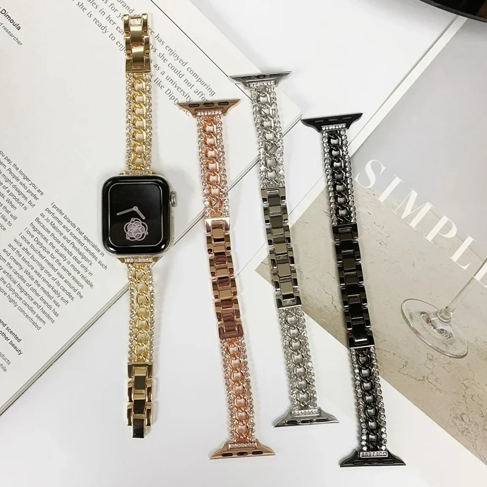 

Luxury Diamond Straps For Apple Watch Ultra 2 49mm 41mm 45mm ring-shaped Metal band for IWatch Series 9 8 7 6 5SE Bracelets 40mm