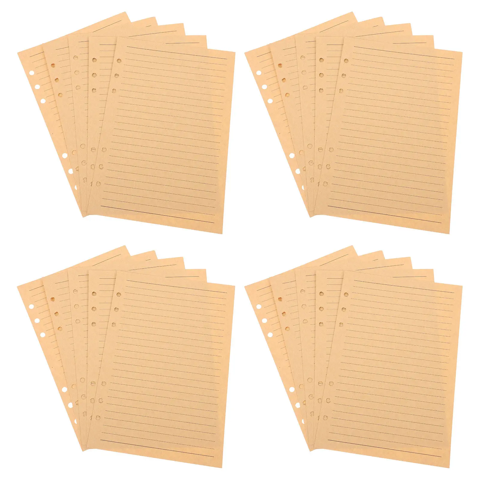 80Sheets A5 Kraft Paper Refillable Notebook Inserts Brown Lined Paper Loose Leaf for Journal Planner Binder Writing