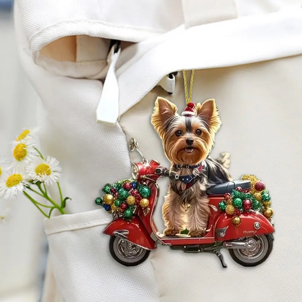 

Christmas Dog Car Ornament 2D Flat Acrylic Pendant Rearview Mirror Charm Puppy Car Ride Decor Puppy Lover Acrylic Puppy Pendant