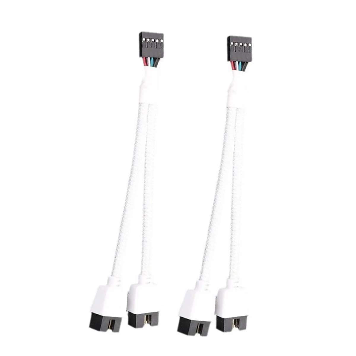 2Pcs Computer Motherboard USB 2.0 9 Pin to Dual 9 Pin Extension Cable Y Splitter Audio HD Extension Cable White