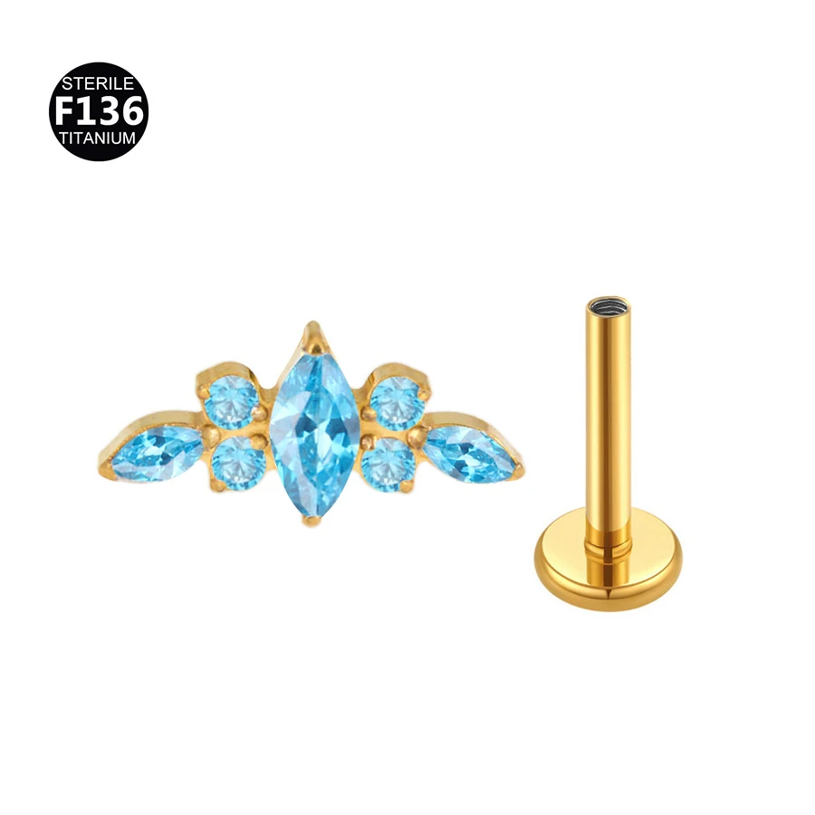 Titanium Curved Bar Earrings with Flower Design