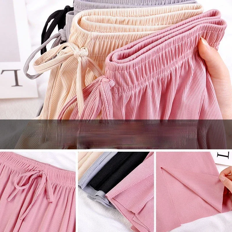 Pantaloni casual da donna All-match comodi a vita alta estivi con coulisse femminile 4 colori gamba larga semplice studente in stile coreano solido