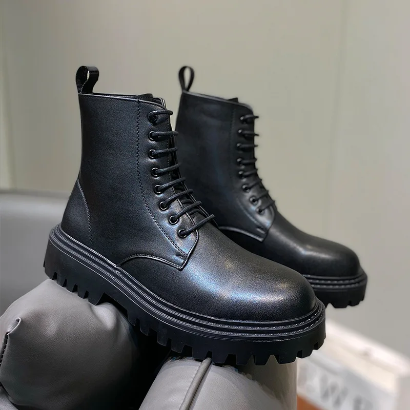 

Мужские повседневные ботинки большого размера на платформе для ночного клуба, обувь из натуральной кожи, ковбойские осенне-зимние ботинки, крутые высокие мотоциклетные ботинки