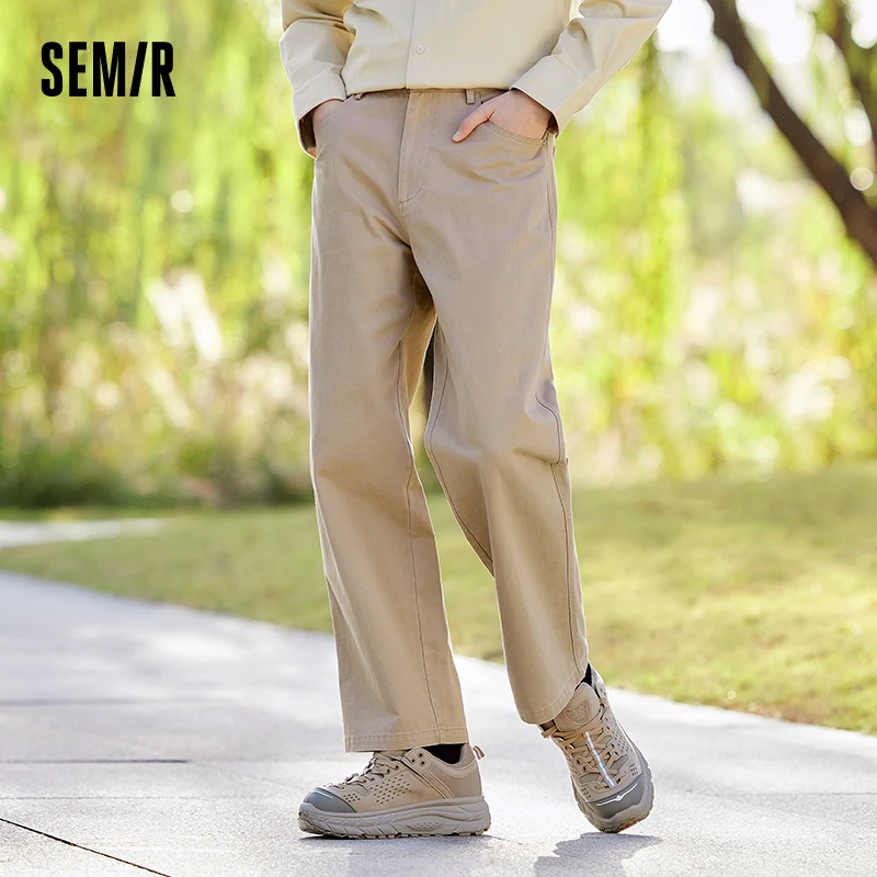 Semir-calça casual texturizada masculina, simples de deslocamento diário, calça reta solta, nova, primavera, 2022