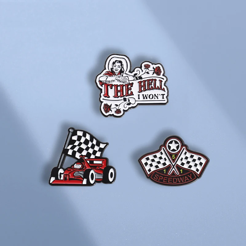 Racing Car Winners Flag Enamel Pins Custom THE HELL I WON'T Brooches Lapel Badges Funny Jewelry Gift for Friends