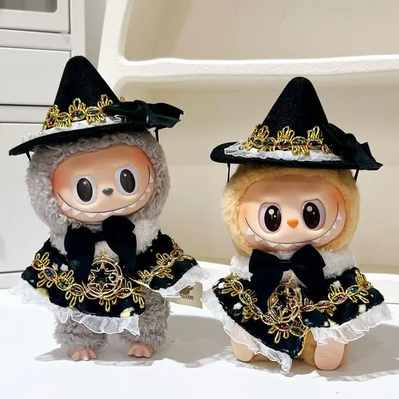 2 قطعة = شال + قبعة/مجموعة 17 سنتيمتر ملابس Labubu لديك مقعد لسلسلة حفلات الجلوس Labubu لمنزل اللعب التأثيري