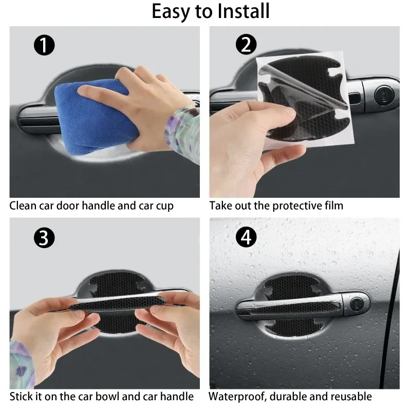 Universal 8pcs/set 3D Carbon Fiber Car Door Handle Stickers Scratch-Resistant Stickers Car Safety Reflective Strip Auto Stickers