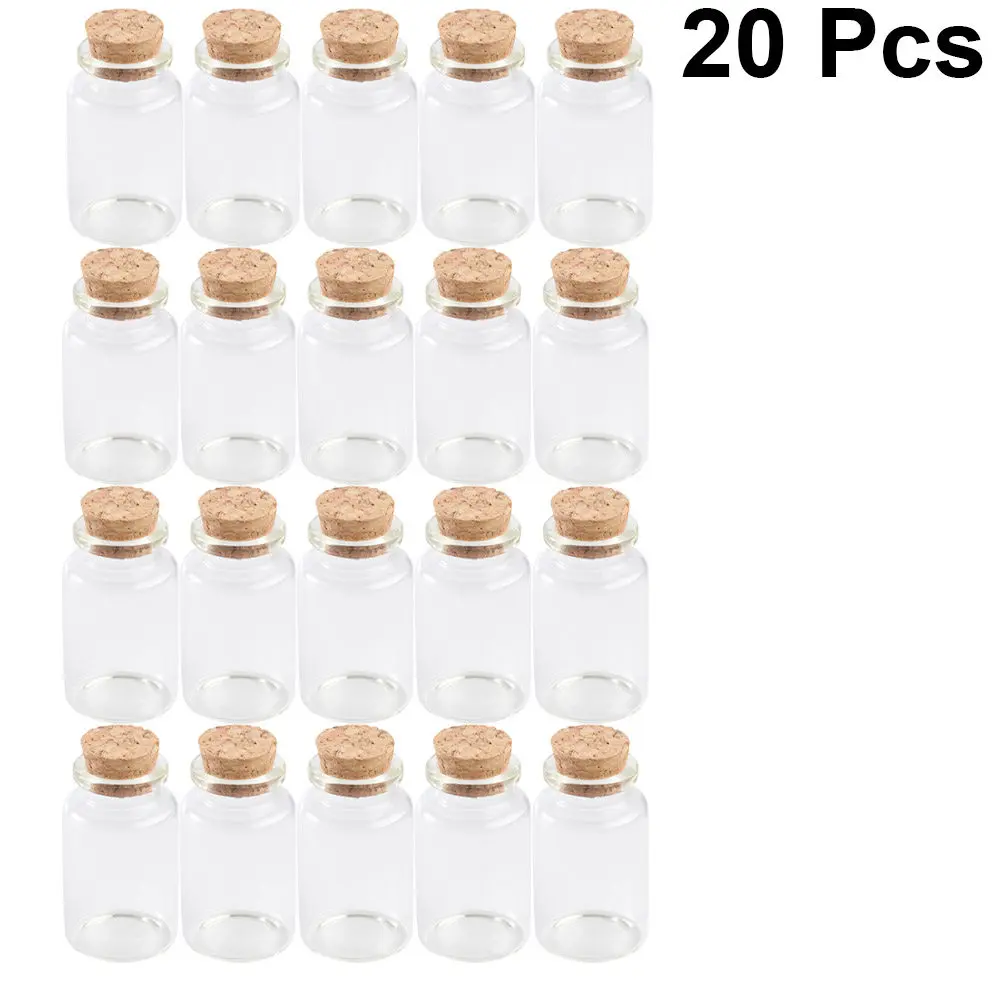 20Pcs Glass Bottles Mini Corked Wish Jars Portable Storage Bottles DIY Gift Decoration Party Office 30x70mm 30ml