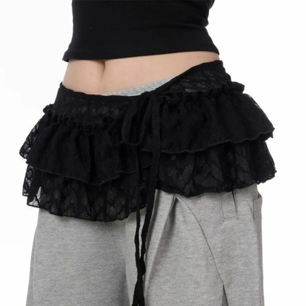 

Fashion Lace Up Lace Skirt High Waist Fold Through Hollow Out Skirt One-piece Type Y2K Tied Waist Skirt Women